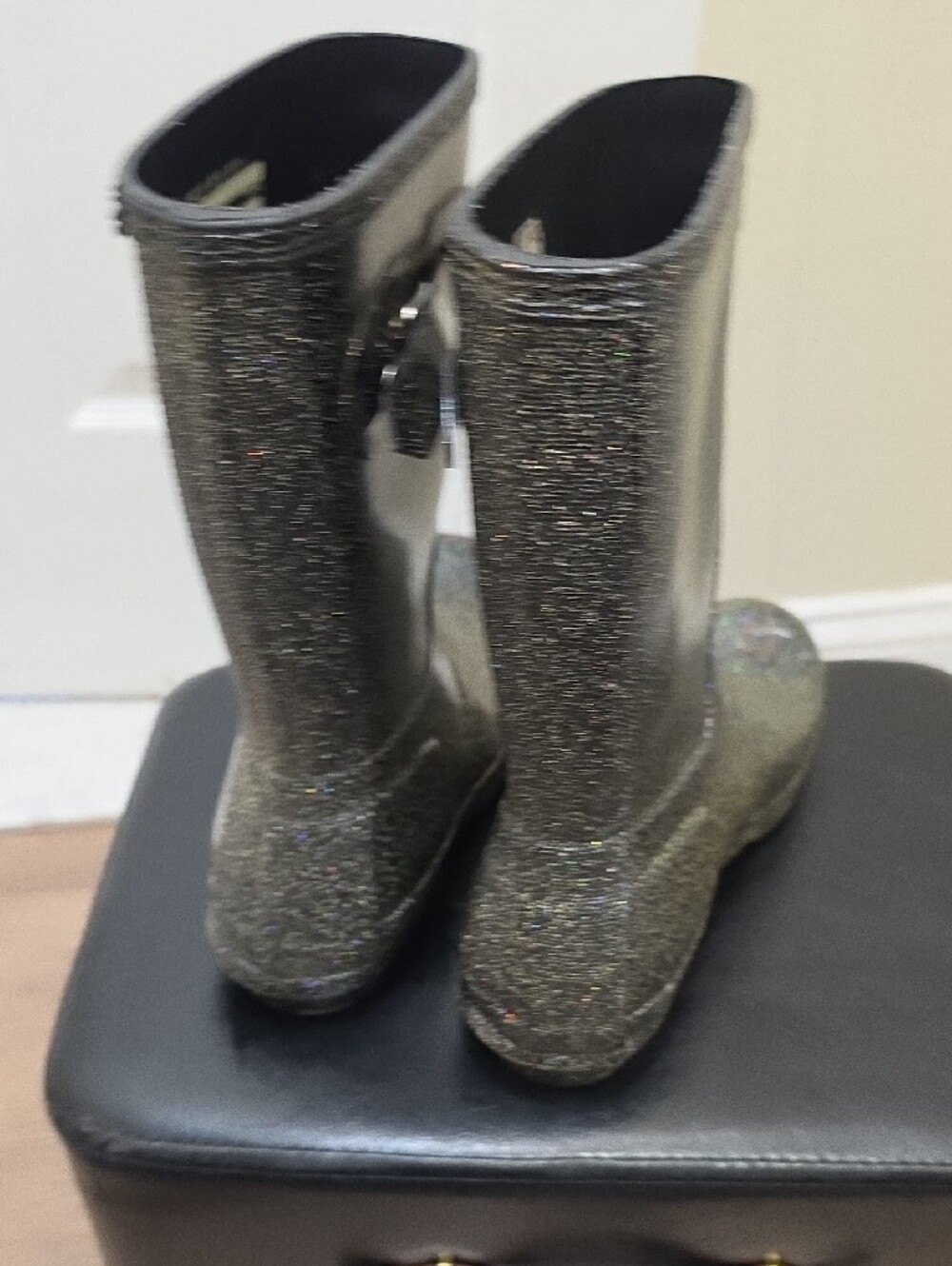Hunter Glitter Tall Rain Boots - Black with Silver Sparkle - Picture 3 of 4
